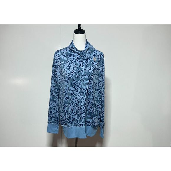 Cuddl Duds Cardigan Womens XL Blue Animal Print One Button Thumbholes Sweater - Picture 2 of 13